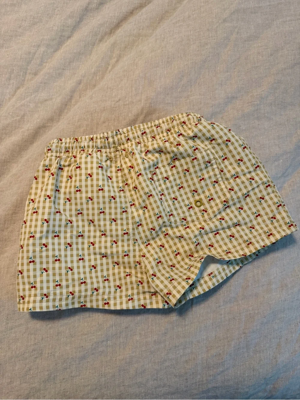 Zara Kids Boys Olive Gingham Cherry Swim Shorts, 5T